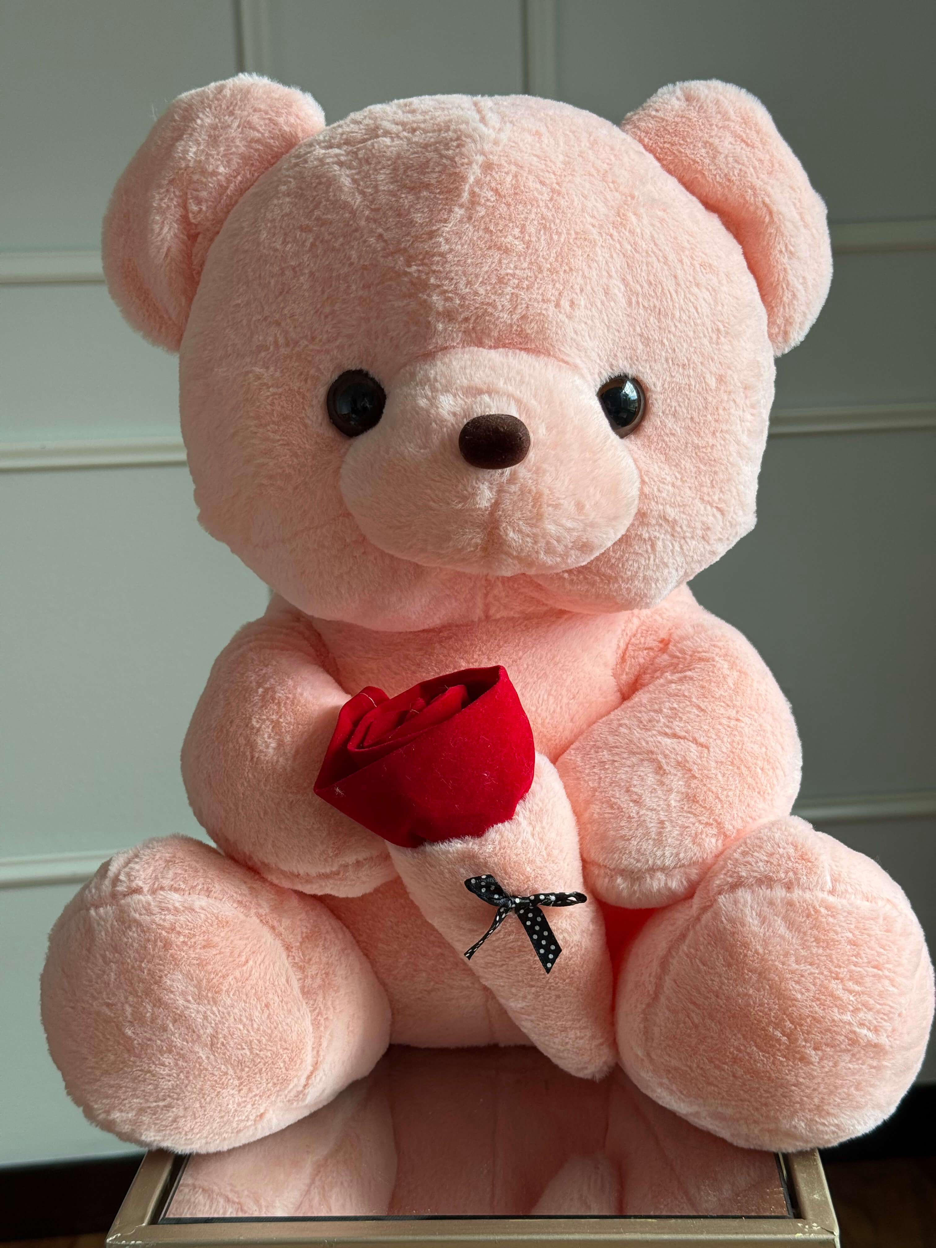 Plush Teddy Bear with Red Rose — Large (17.7”)