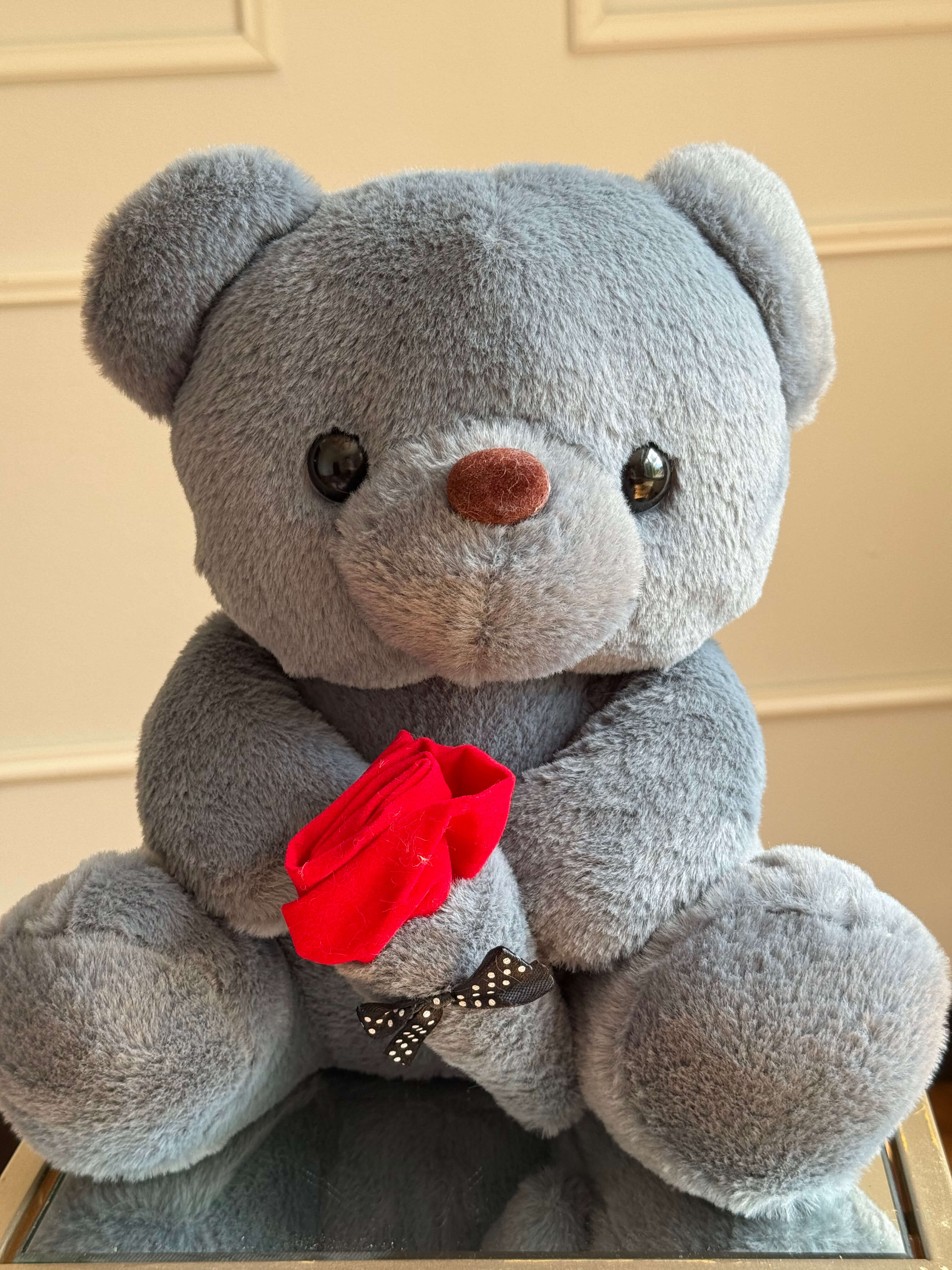 Plush Teddy Bear with Red Rose — Medium (13.8”)
