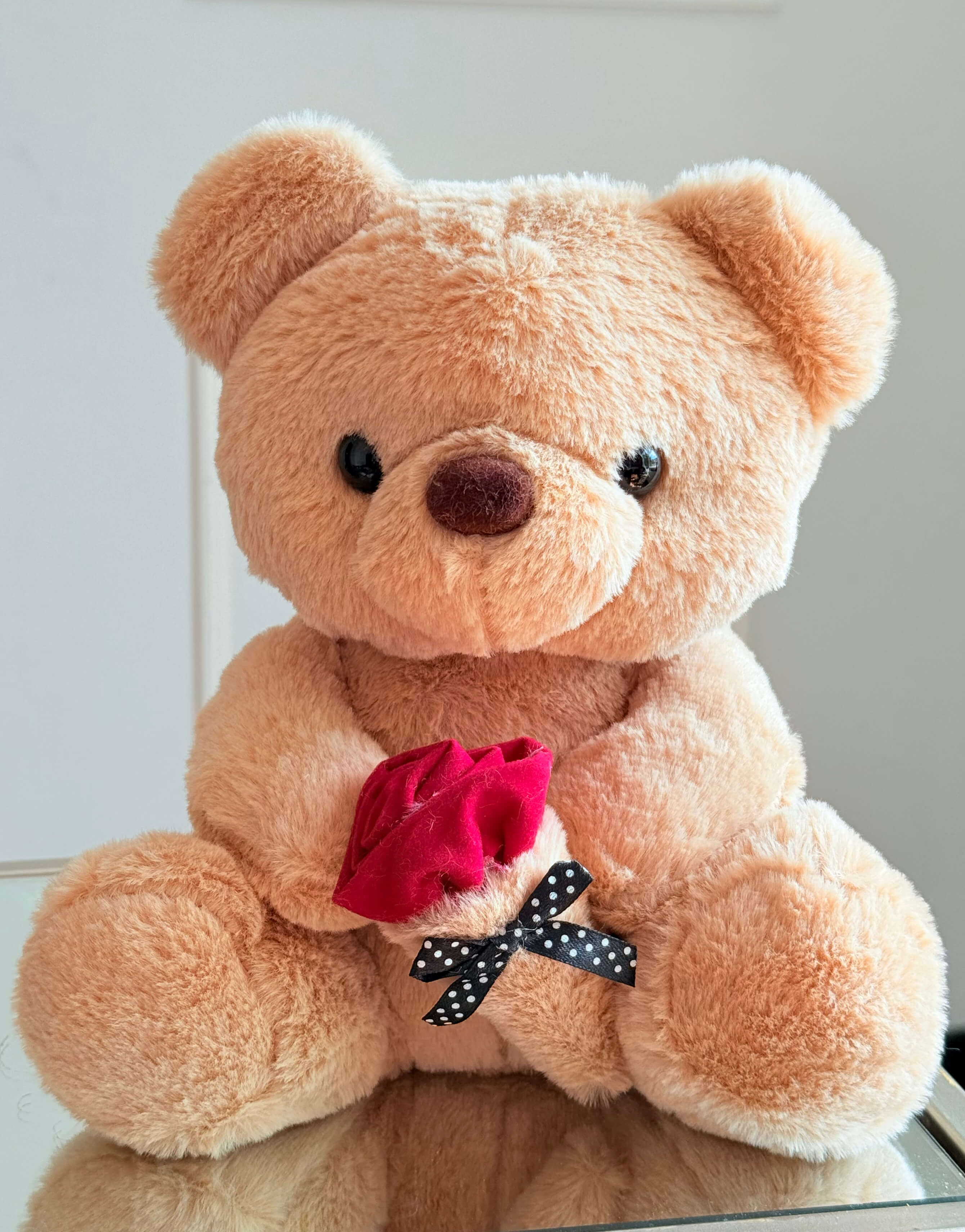 Plush Teddy Bear with Red Rose — Small (9.1”)