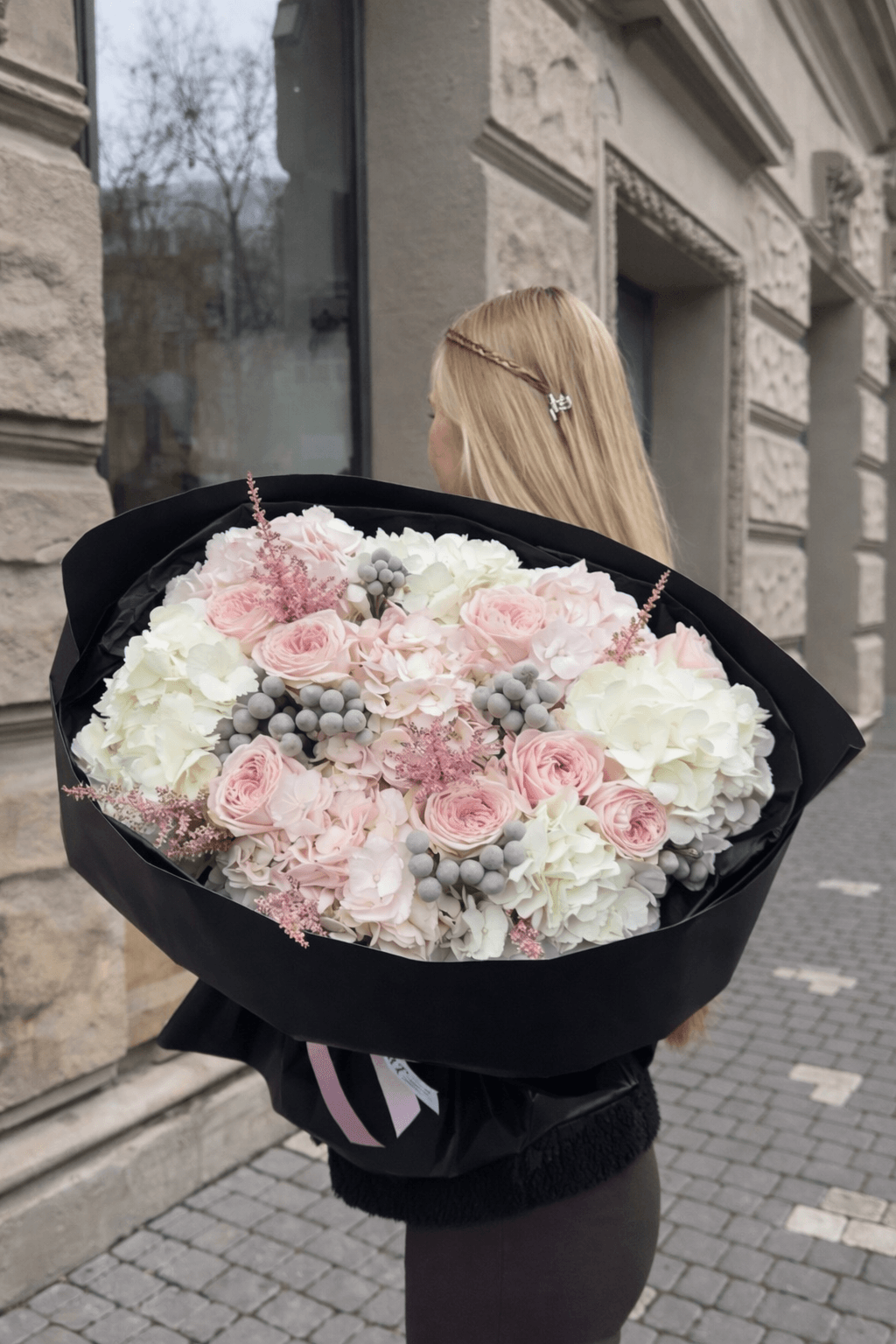 White & Pink Hydrangea, Peony Rose & Brunia