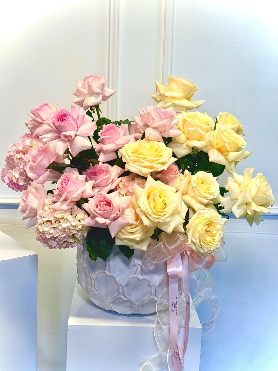 Yellow & Pink Rose Arrangement – Spring Edition