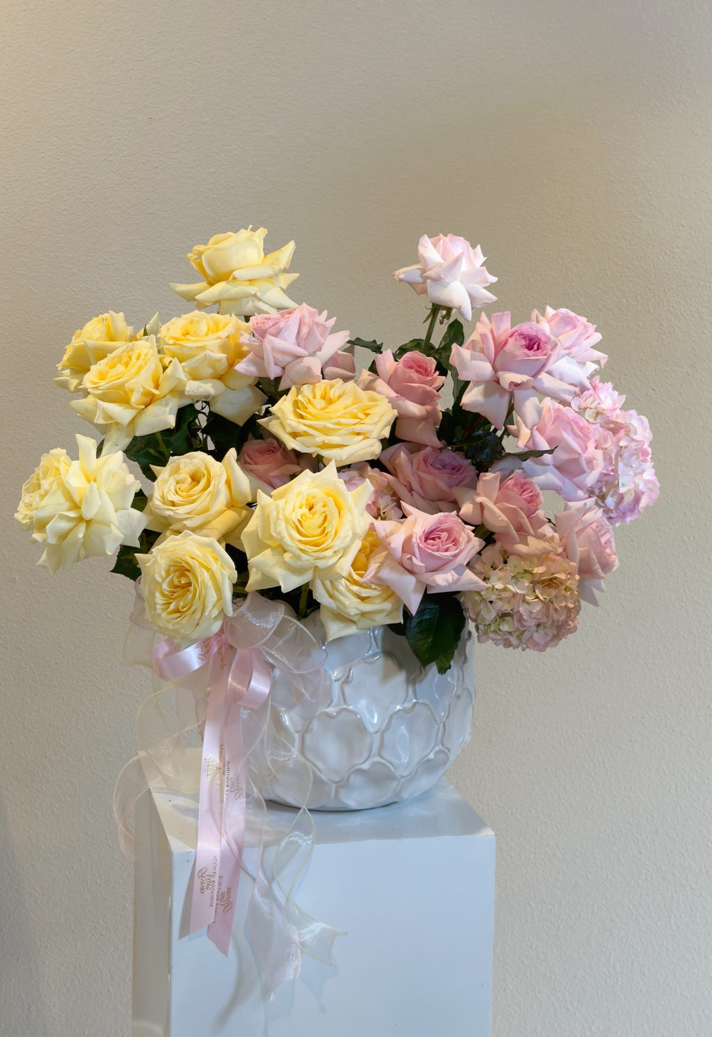 Yellow & Pink Rose Arrangement – Spring Edition