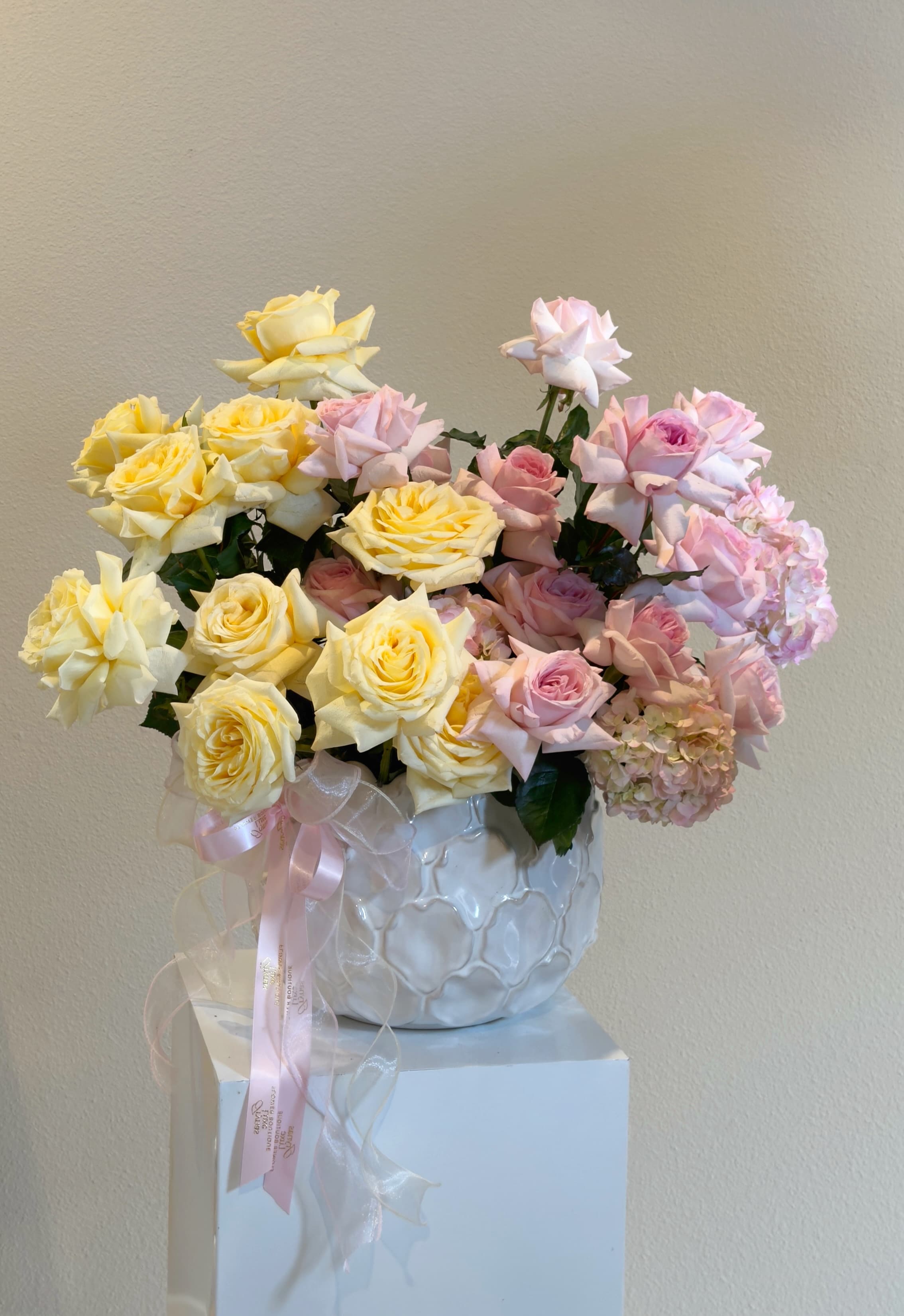 Yellow & Pink Rose Arrangement – Spring Edition